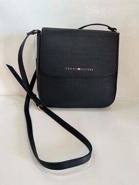 Tommy Hilfiger Black Leather Crossbody with Gold Logo